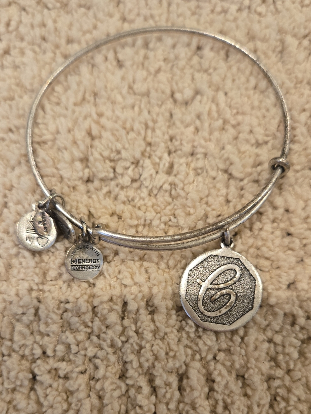 Alex and Ani Silver-Tone Initial 'C' Charm Bangle Bracelet